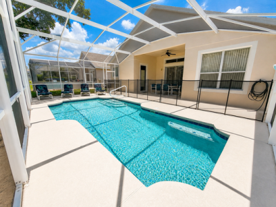 Pool area showing safety fence.