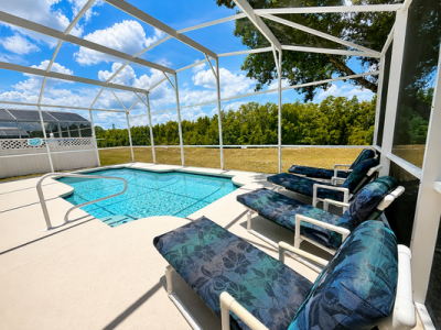 Pool area showing view from sun loungers.