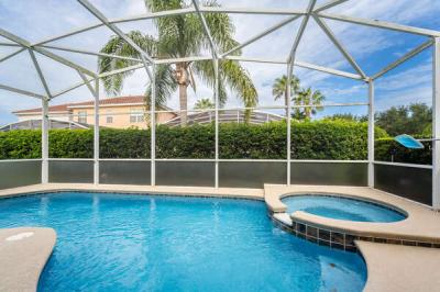 Pool and spa with privacy panels for added privacy.