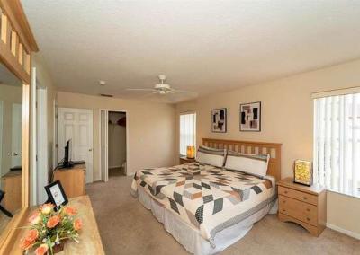 Master bedroom showing king sized bed.