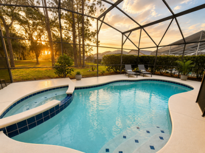 Evening Pool area view showing sunset
