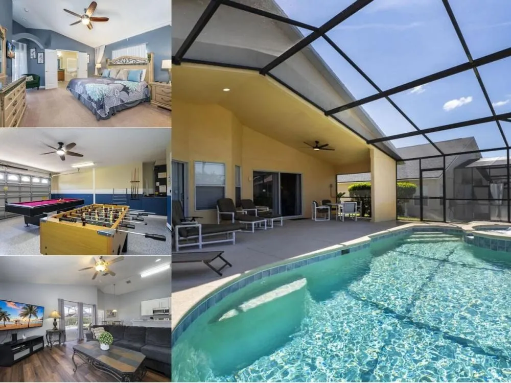 Vacation rental near Disney managed by Orlando rent a villa with a screened in private pool and spa.