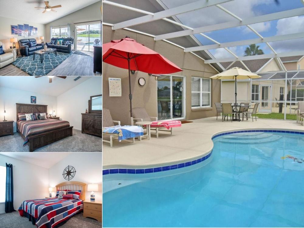 Vacation rental near Disney managed by Orlando Rent a Villa, private screened in pool with covered lanai.