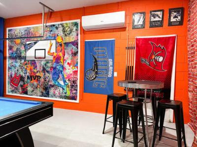 Games room showing seating, theming  and AC