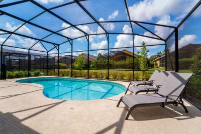 Sun loungers on pool deck
