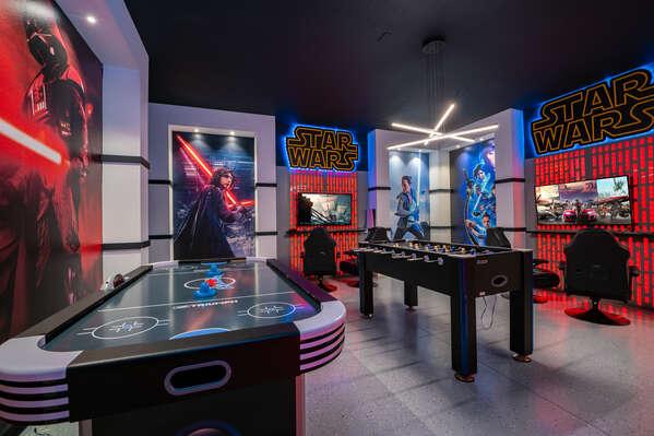 2186LC - Villa de Rosa(P) Themed space with foosball, gaming stations and arcade games. **Air hockey has been removed and will not be available