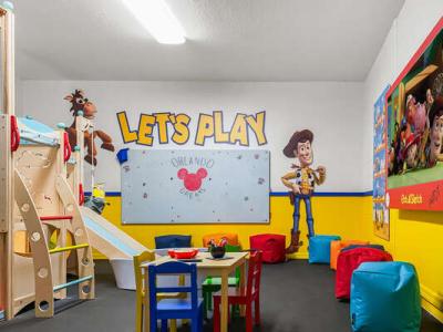 There's a ballpit, a TV, arcade games...