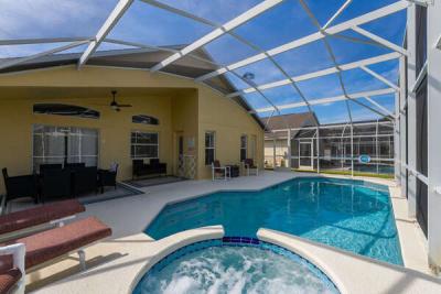 View of covered lanai from pool deck