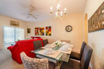 Dining room showing seating for 6 overlooking the living room