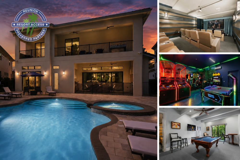 Welcome to Enchanted Estate at Reunion, a 9-bedroom villa with a private pool, theater, gameroom, and custom kids bedrooms | Photos Taken: August 2026